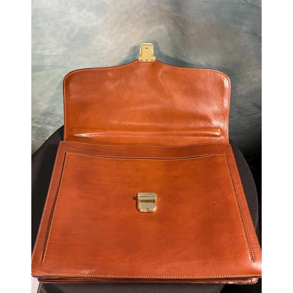 Alessandro Venanzi Mens Brown Leather Briefcase Made in Italy Professional Bag